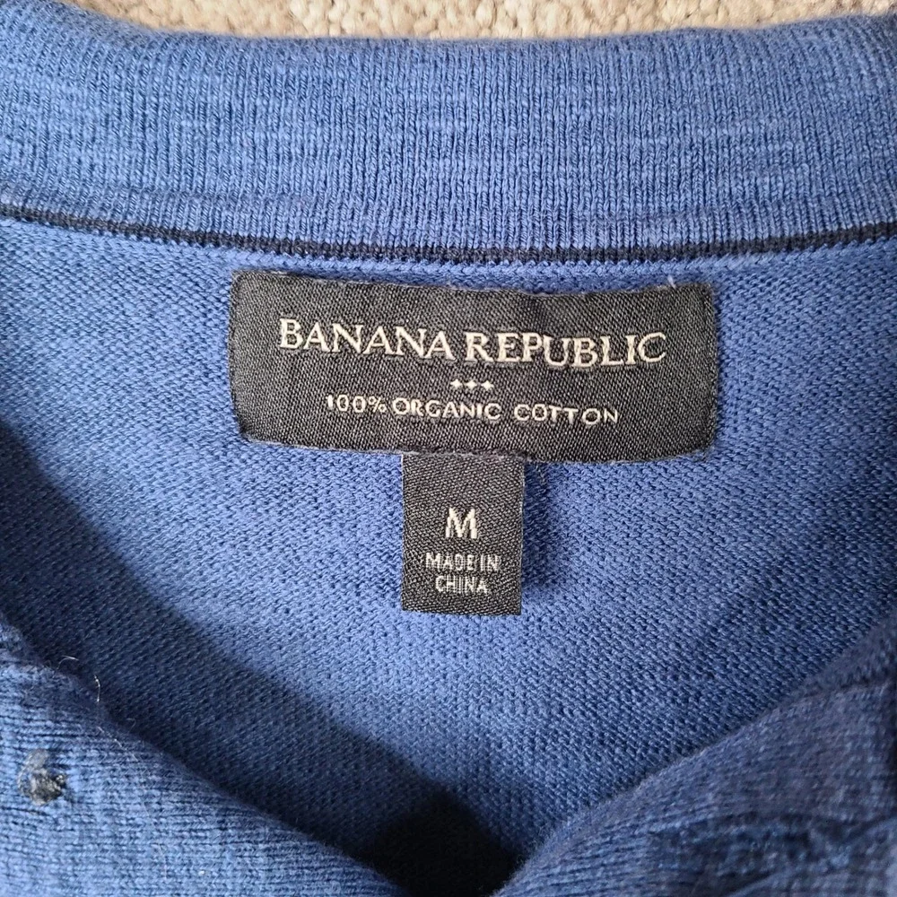 Banana Republic Shirt Mens Medium Blue Polo Sweater Short Sleeve Organic Cotton